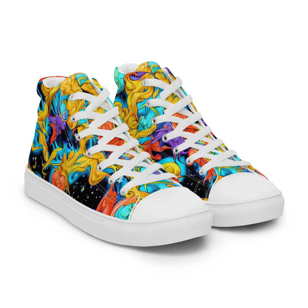Tidal Dreams on Men's High Top Canvas Shoes — Right Front