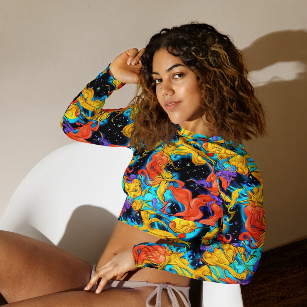 Tidal Dreams on Long Sleeve Crop Top — Left Front