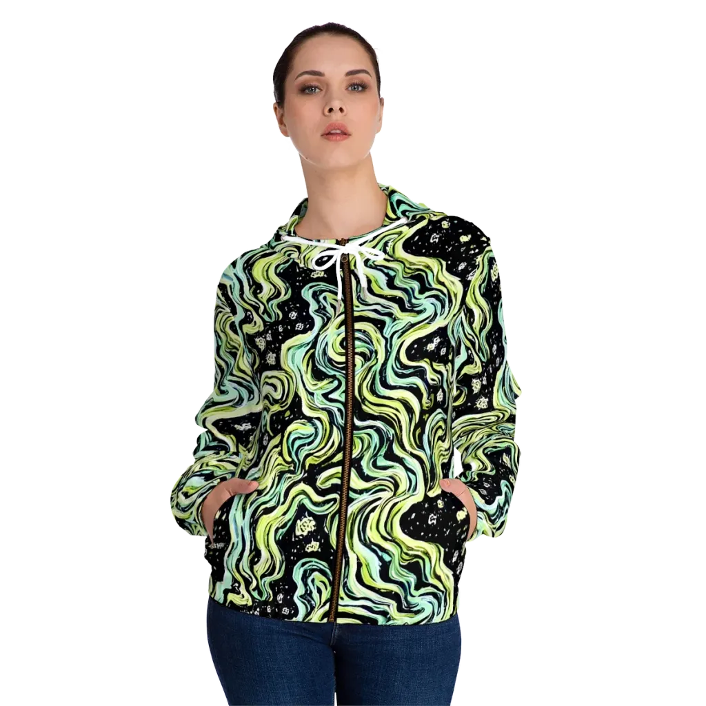 Celestial Slither on Women's Full-Zip Hoodie — Front On Person