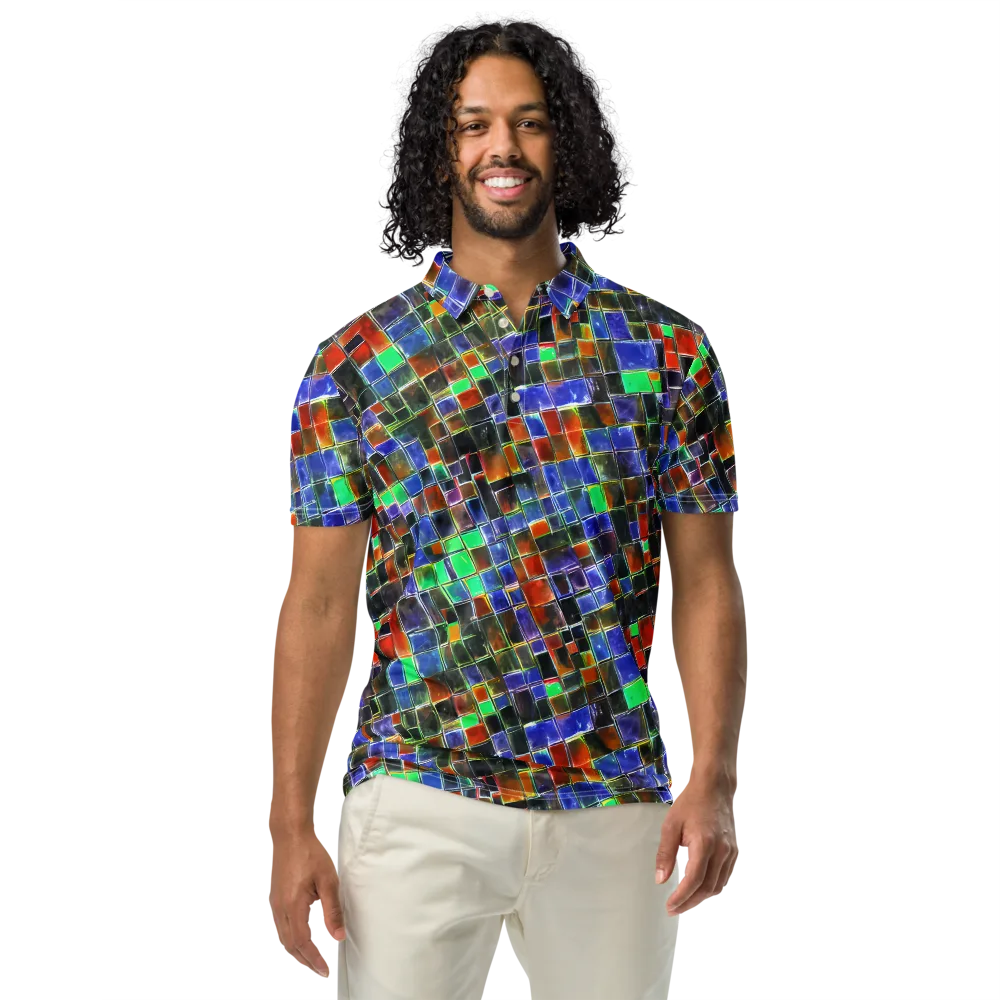 Neon Tesserae on Men's Slim Fit Polo Shirt — Front