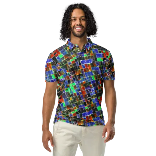 Neon Tesserae on a Men's Slim Fit Polo Shirt