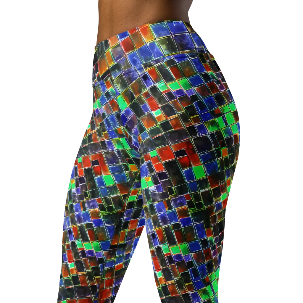 Neon Tesserae on Yoga Leggings — Left Front