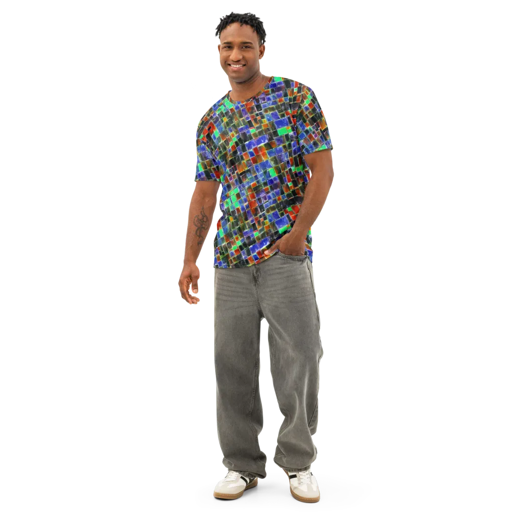 Neon Tesserae on Men's Cotton Crew Neck T-Shirt — Front