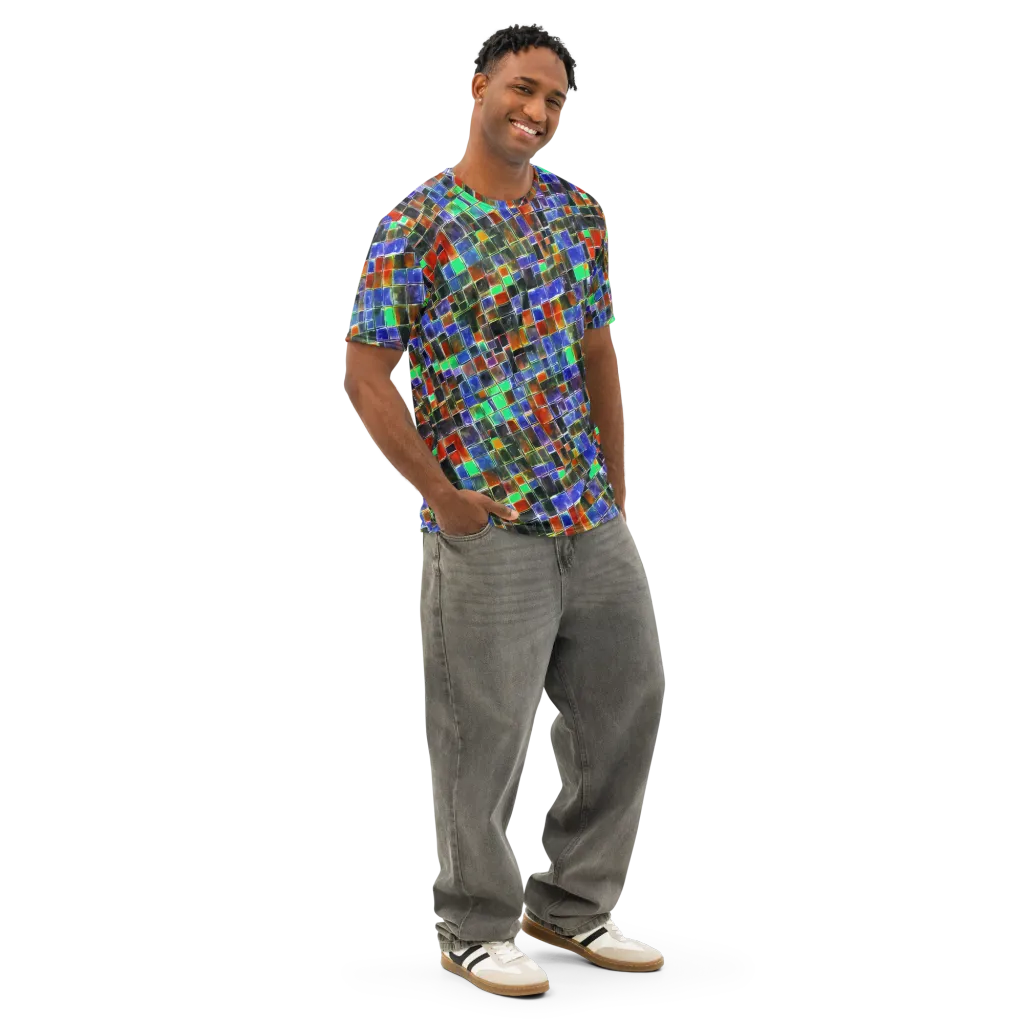 Neon Tesserae on Men's Cotton Crew Neck T-Shirt — Right Front