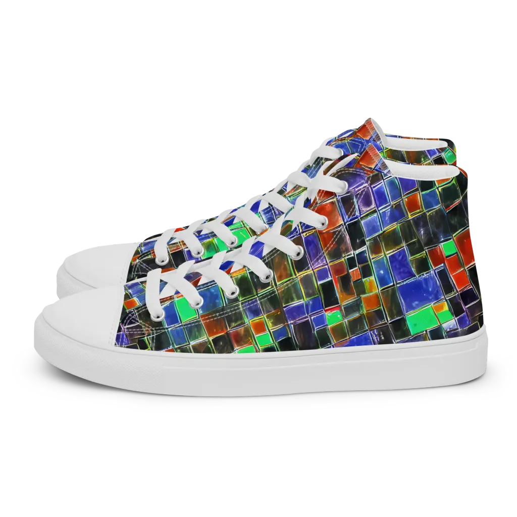 Neon Tesserae on Men's High Top Canvas Shoes — Left