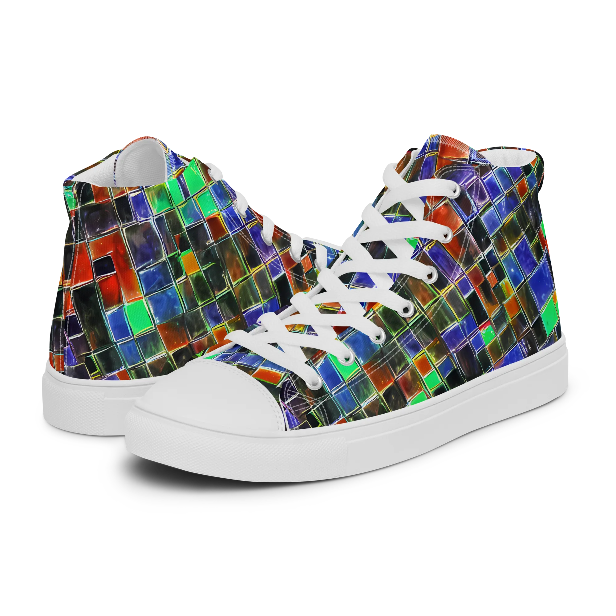 Neon Tesserae on Men's High Top Canvas Shoes — Left