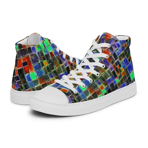 Neon Tesserae on a Men's High Top Canvas Shoes