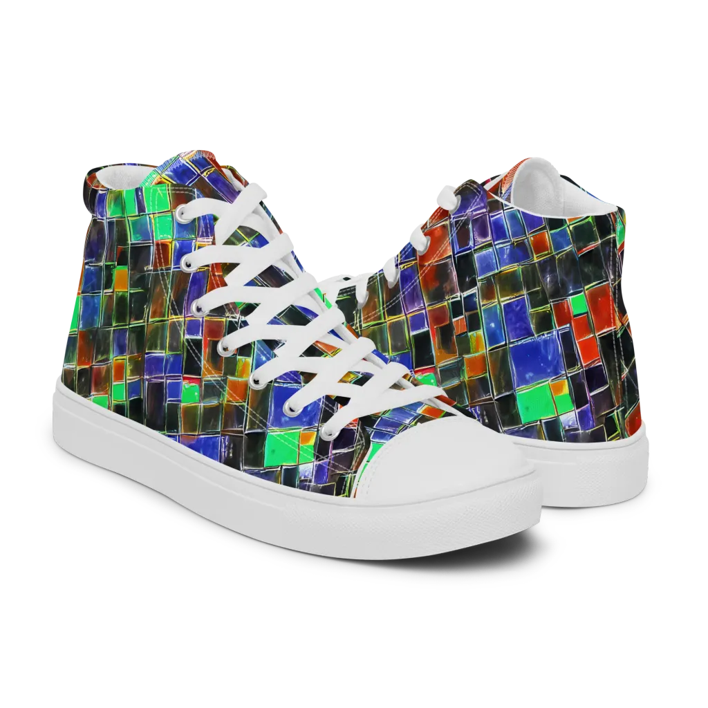 Neon Tesserae on Men's High Top Canvas Shoes — Right
