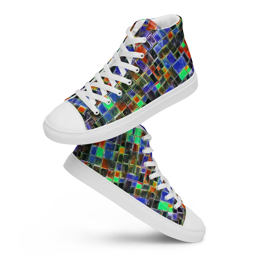 Neon Tesserae on Men's High Top Canvas Shoes — Front