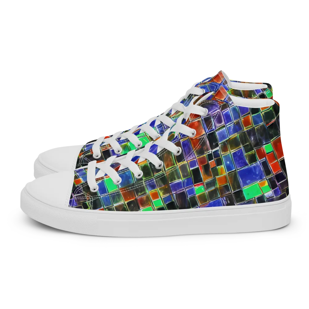 Neon Tesserae on Women's High Top Canvas Shoes — Left