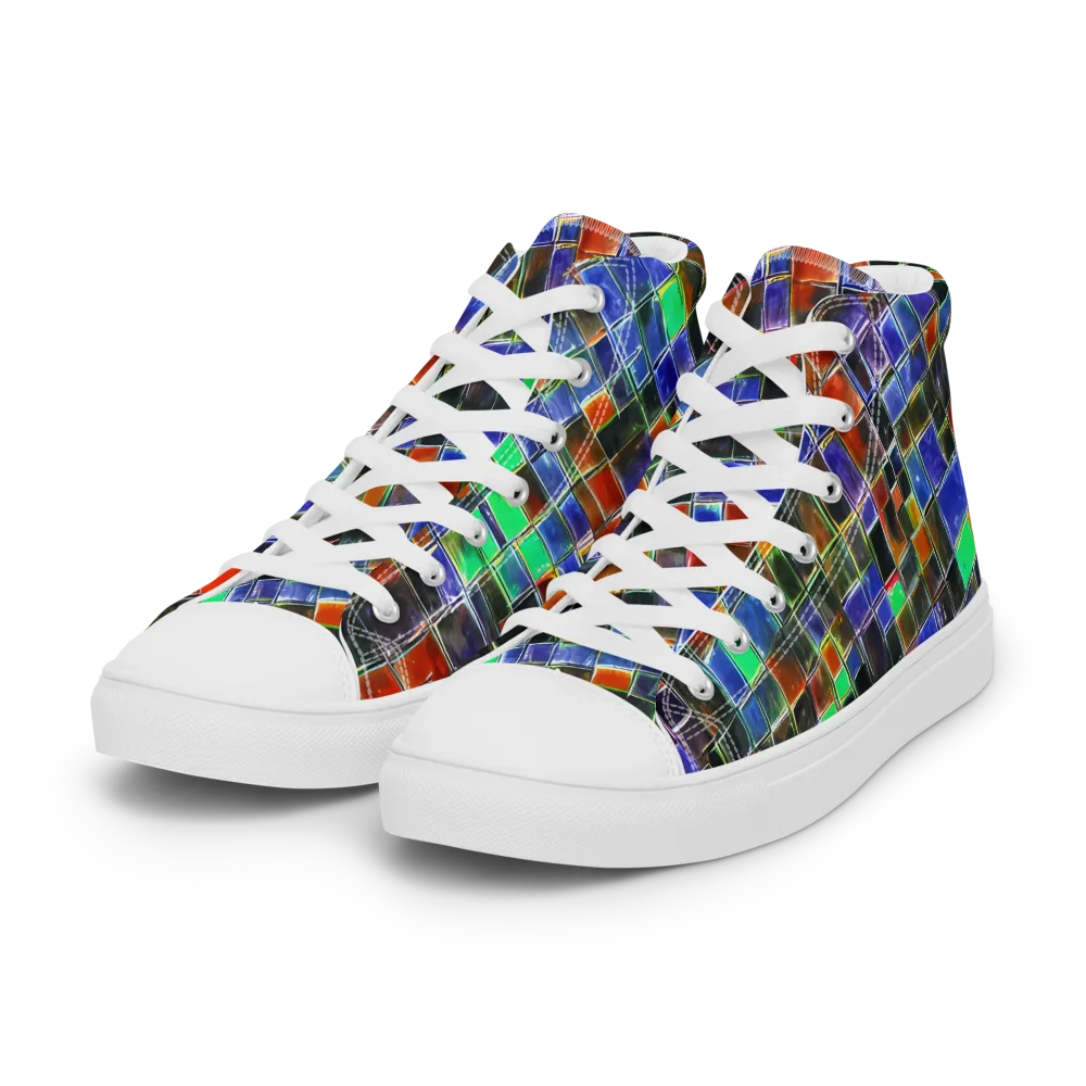 Neon Tesserae on Women's High Top Canvas Shoes — Left Front