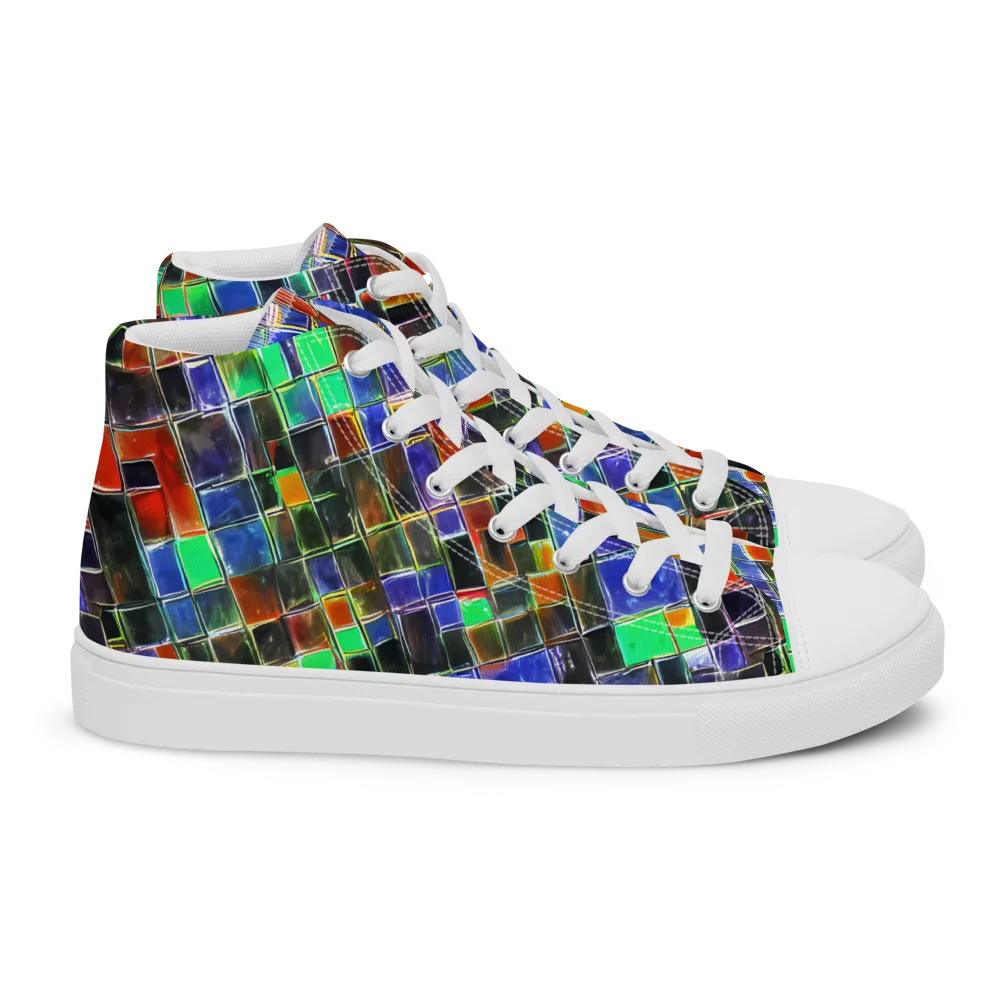 Neon Tesserae on Women's High Top Canvas Shoes — Right