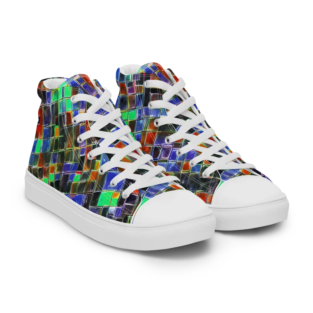 Neon Tesserae on Women's High Top Canvas Shoes — Right Front