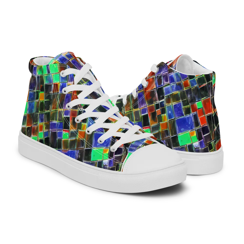 Neon Tesserae on Women's High Top Canvas Shoes — Right