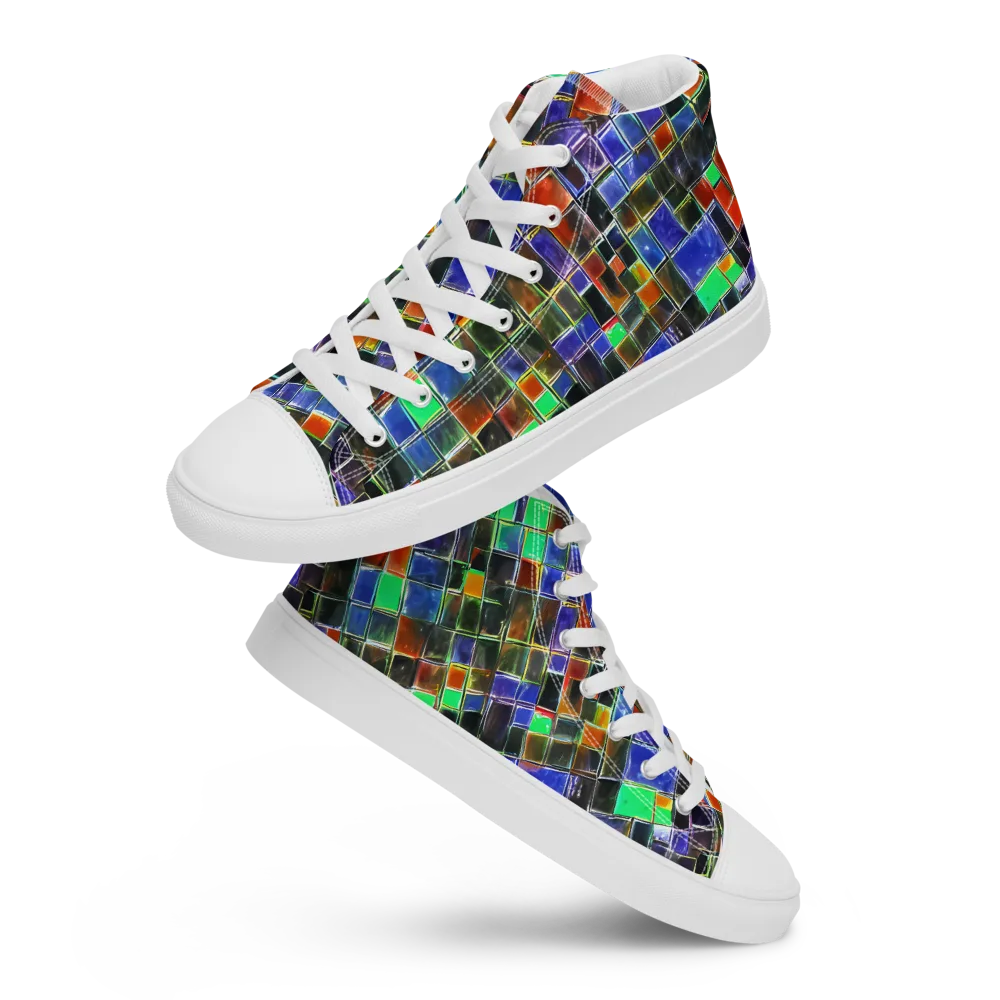 Neon Tesserae on Women's High Top Canvas Shoes — Front