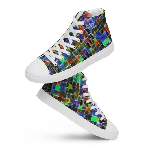 Neon Tesserae on a Women's High Top Canvas Shoes