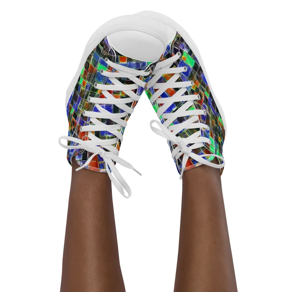 Neon Tesserae on Women's High Top Canvas Shoes — Front