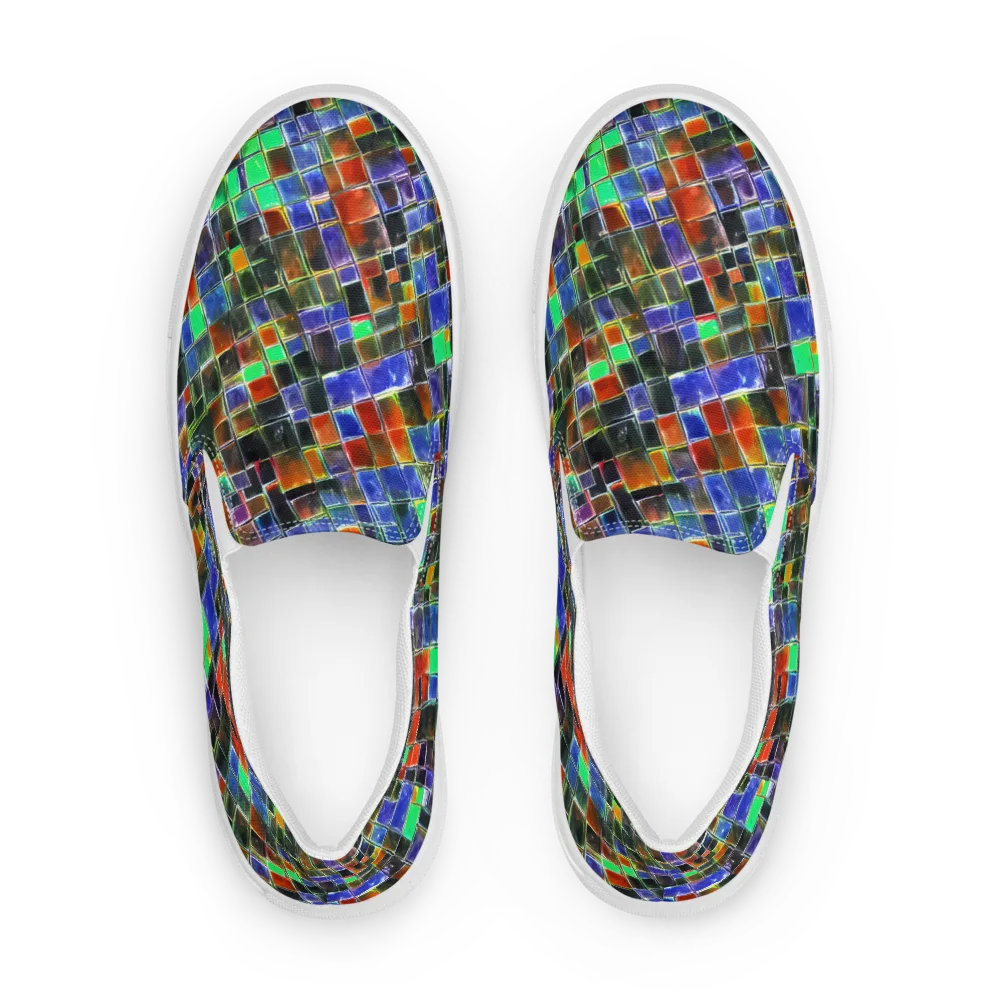 Neon Tesserae on Men's Slip-On Canvas Shoes — Front
