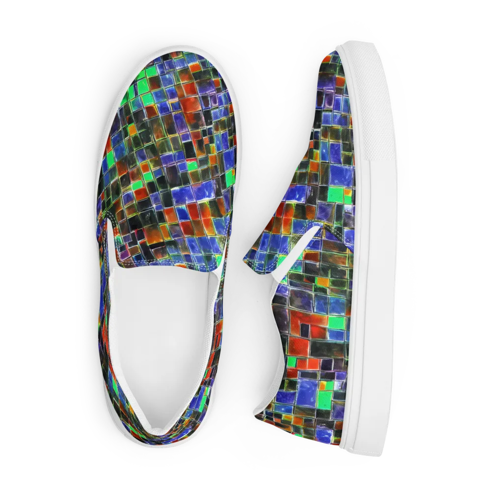 Neon Tesserae on Men's Slip-On Canvas Shoes — Front