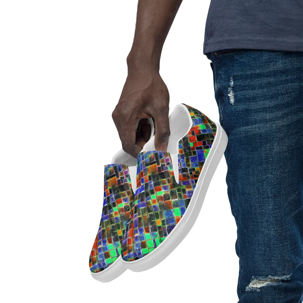 Neon Tesserae on Men's Slip-On Canvas Shoes — Left Front