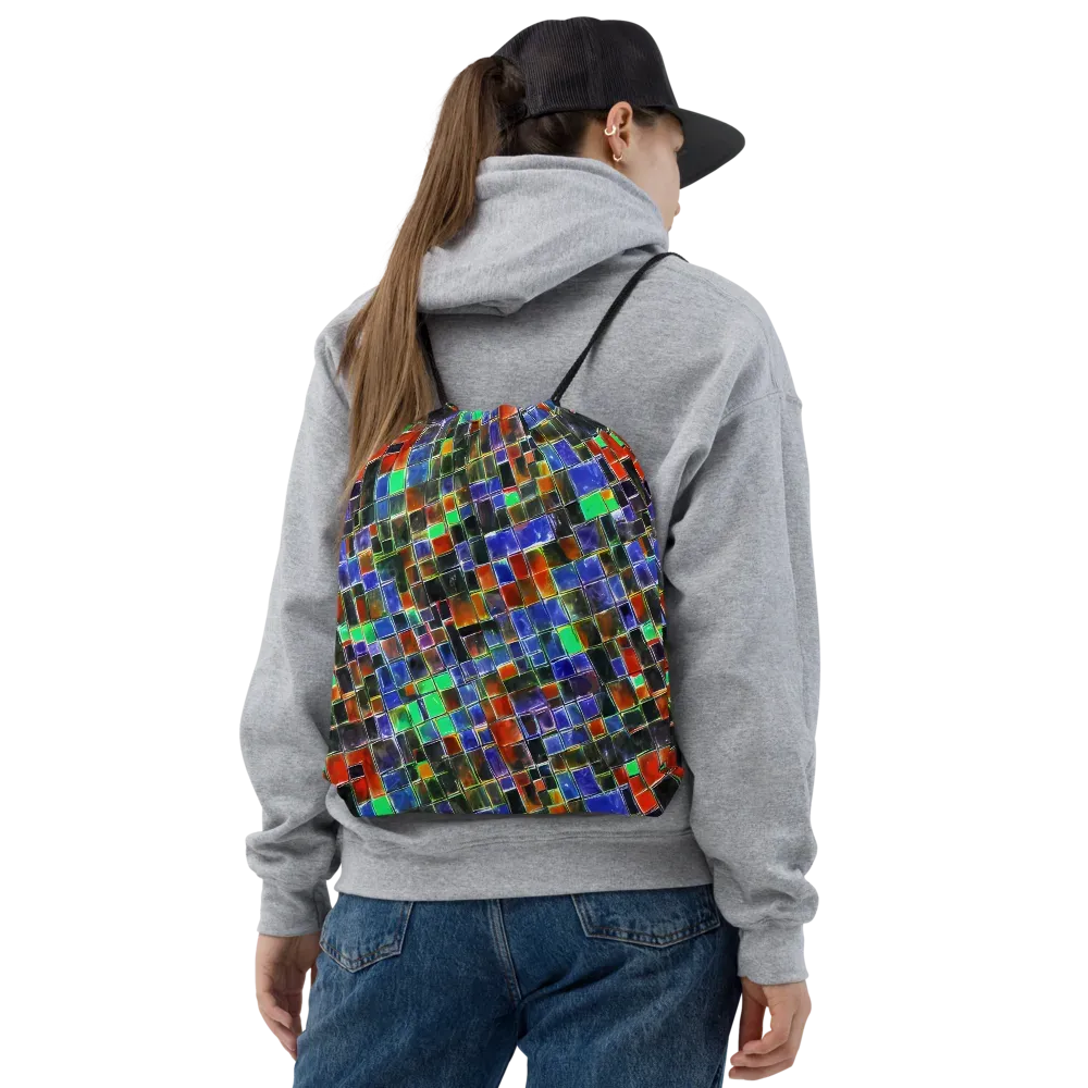 Neon Tesserae on Drawstring Bag — Front