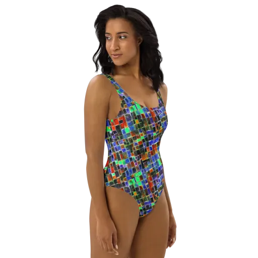 Neon Tesserae on a One-Piece Swimsuit