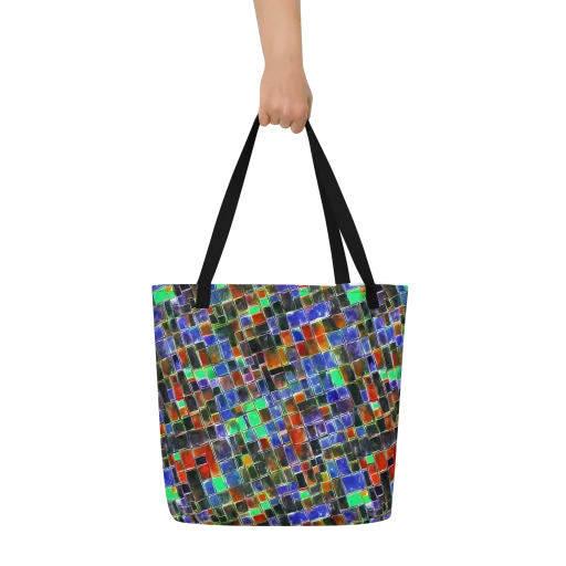 Neon Tesserae on a Large Tote Bag W/ Pocket