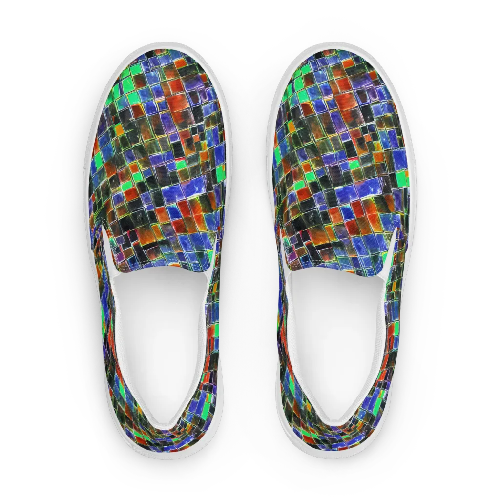 Neon Tesserae on Women's Slip-On Canvas Shoes — Front
