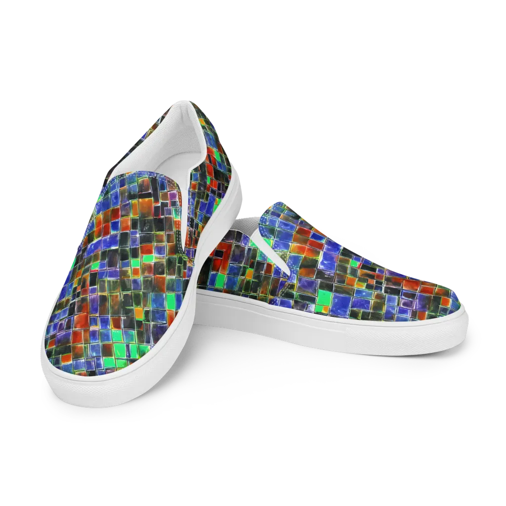 Neon Tesserae on Women's Slip-On Canvas Shoes — Left Front