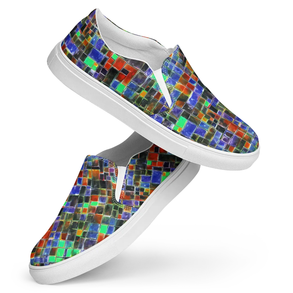 Neon Tesserae on Women's Slip-On Canvas Shoes — Front