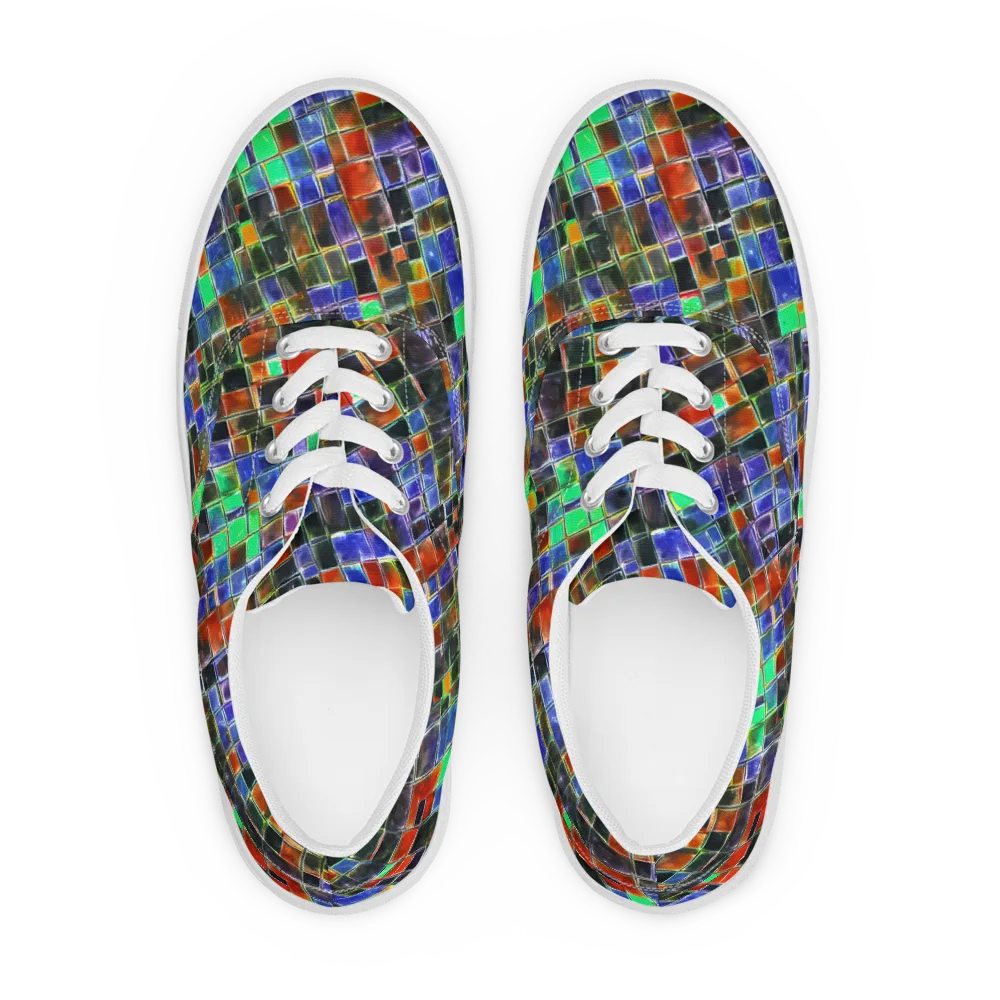 Neon Tesserae on Men's Lace-Up Canvas Shoes — Front