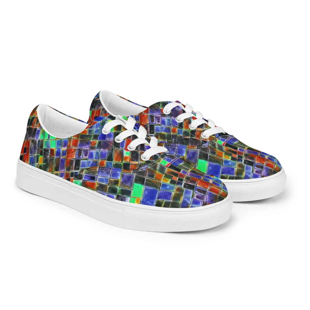 Neon Tesserae on Men's Lace-Up Canvas Shoes — Right Front