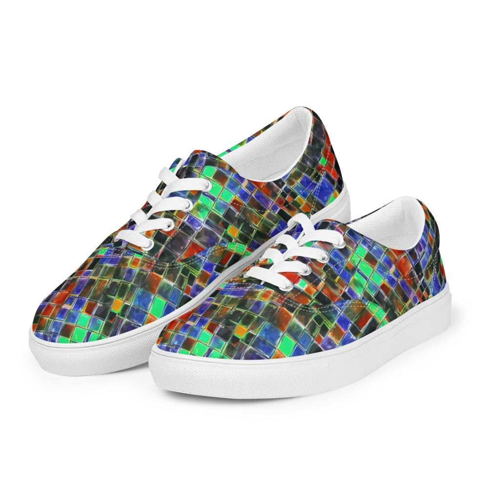 Neon Tesserae on Men's Lace-Up Canvas Shoes — Left Front