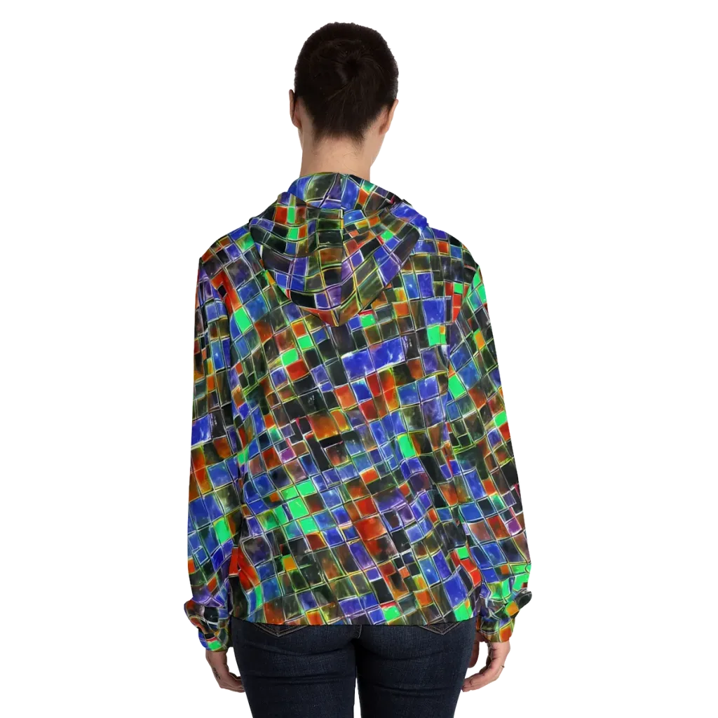 Neon Tesserae on Women's Full-Zip Hoodie — Back On Person