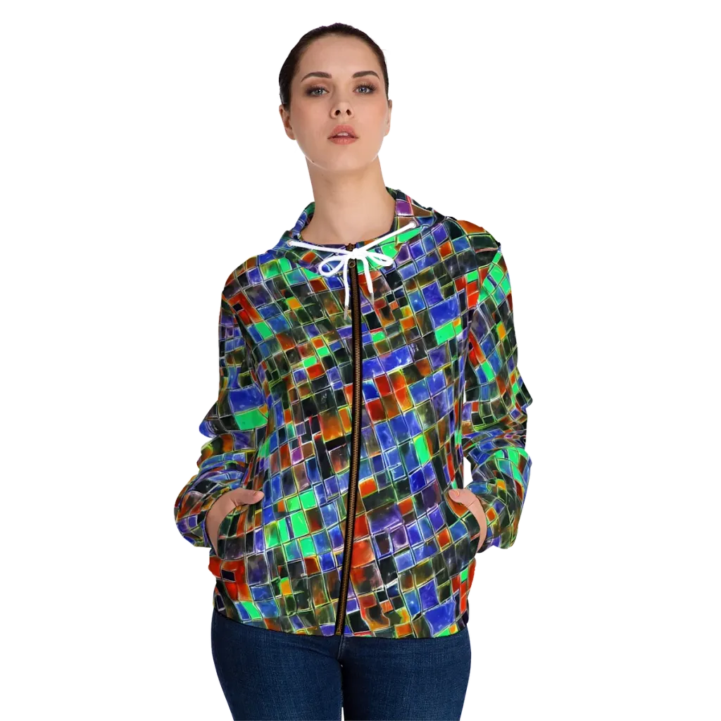 Neon Tesserae on Women's Full-Zip Hoodie — Front On Person
