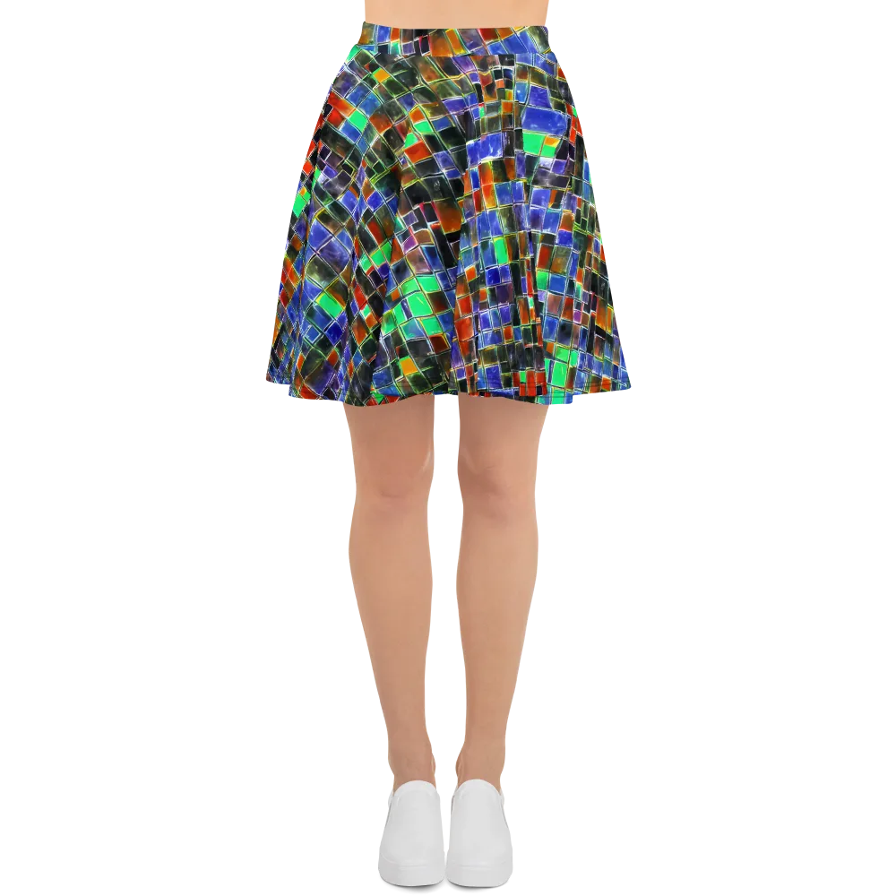 Neon Tesserae on Skater Skirt — Front