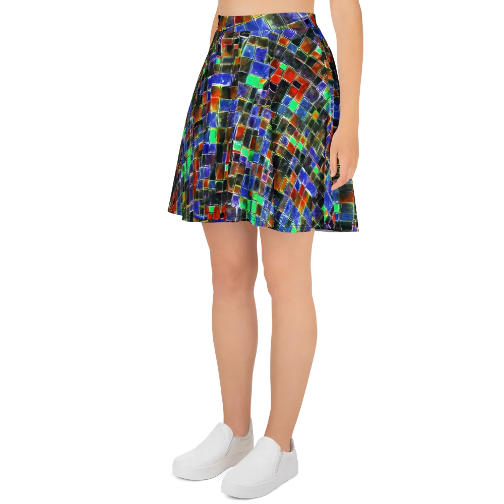 Neon Tesserae on Skater Skirt — Left