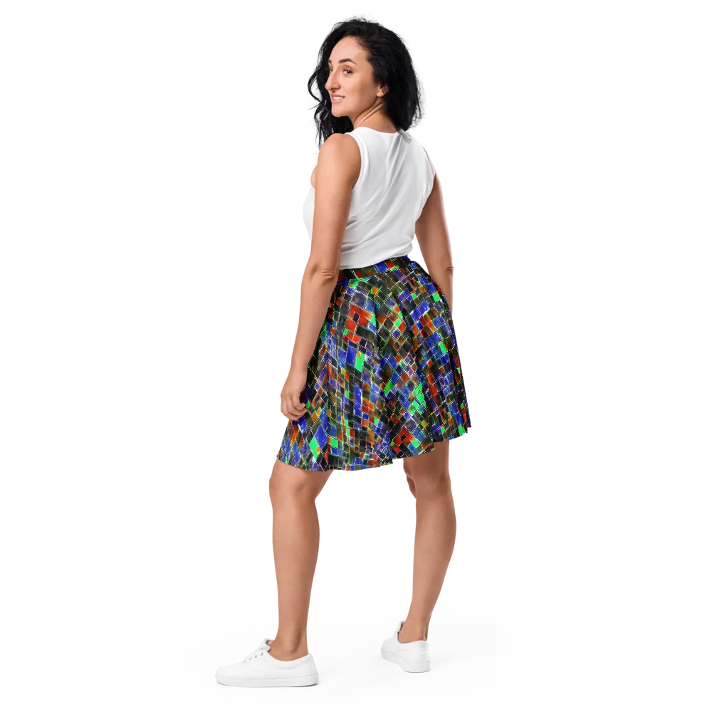 Neon Tesserae on Skater Skirt — Back