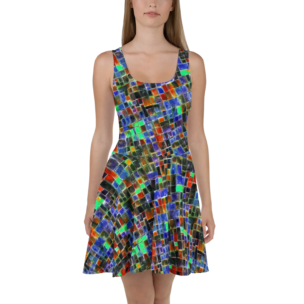 Neon Tesserae on Skater Dress — Front