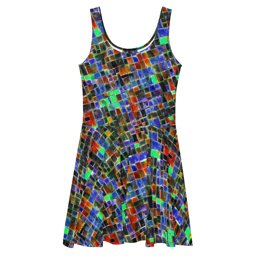 Neon Tesserae on Skater Dress — Front