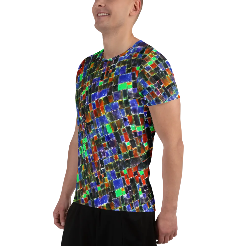 Neon Tesserae on Men's Athletic T-Shirt — Left