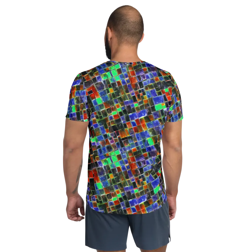 Neon Tesserae on Men's Athletic T-Shirt — Back