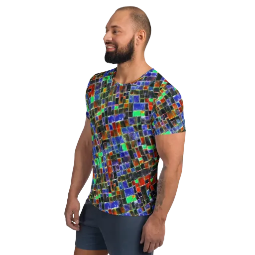 Neon Tesserae on a Men's Athletic T-Shirt