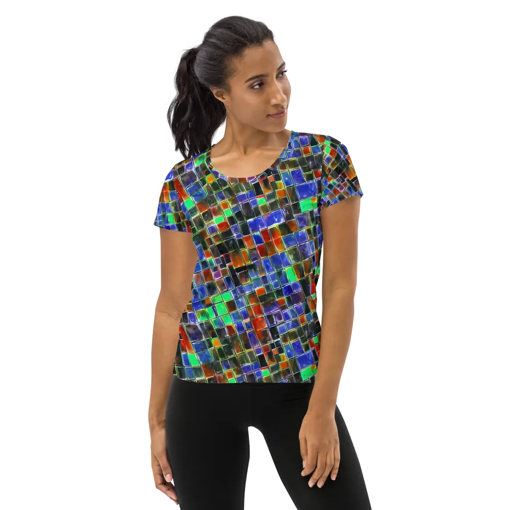 Neon Tesserae on Women's Athletic T-Shirt — Front