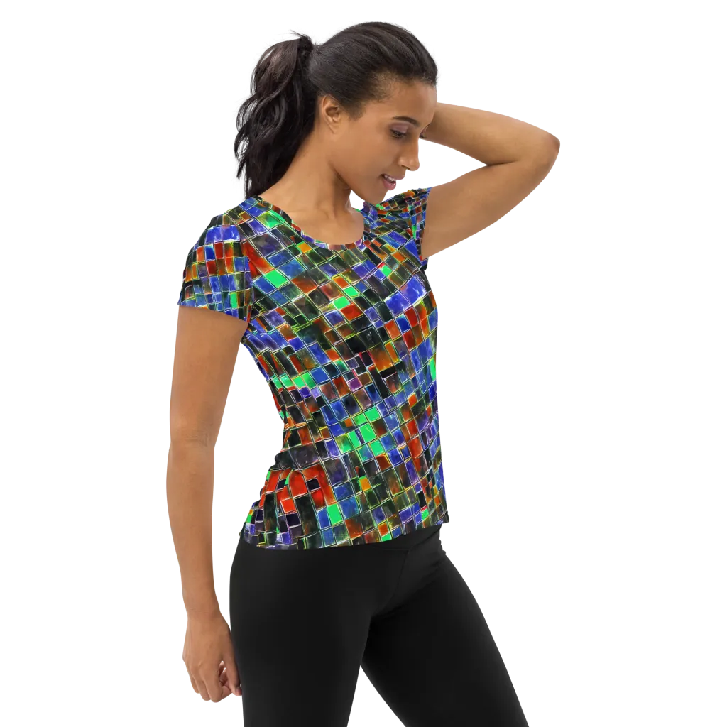 Neon Tesserae on Women's Athletic T-Shirt — Right