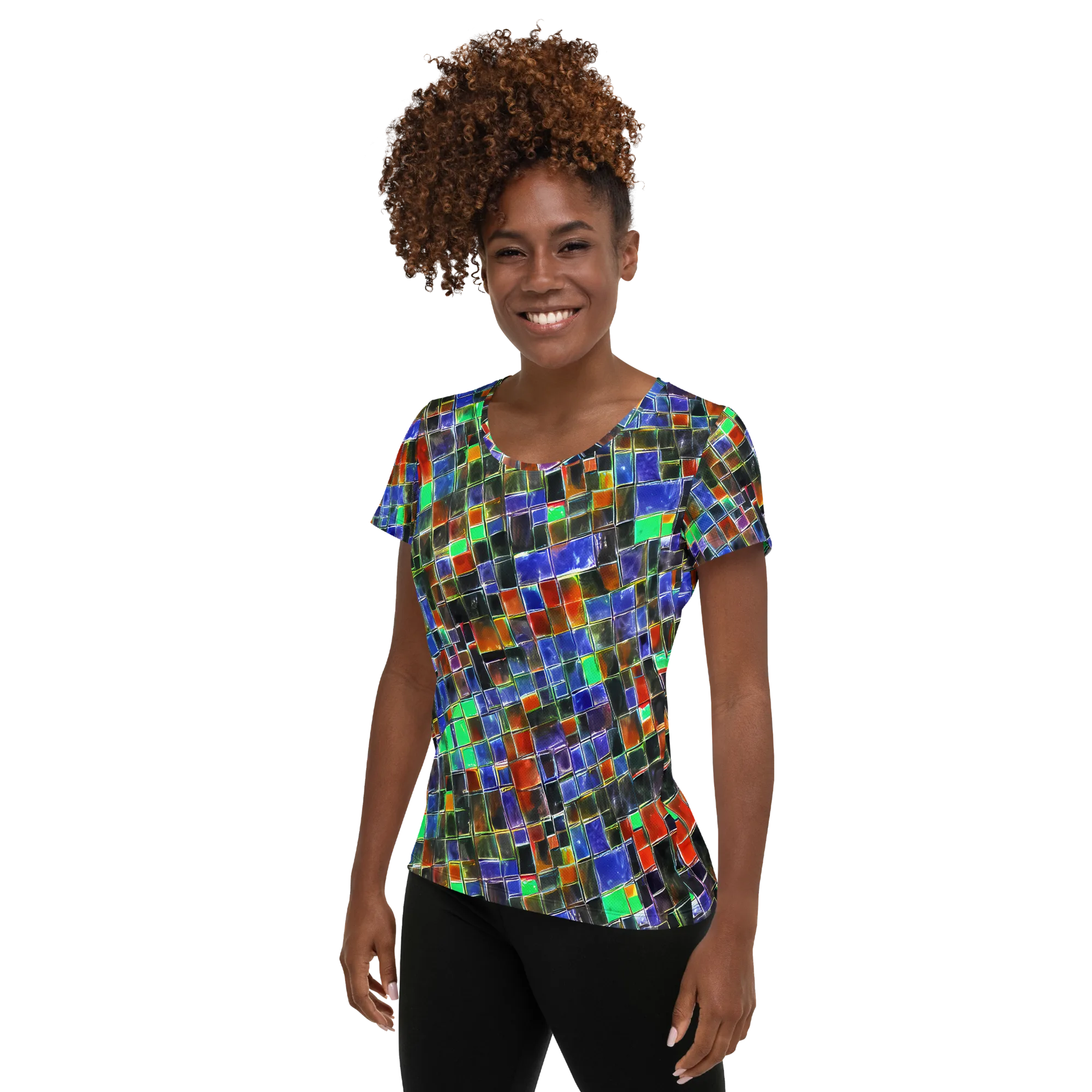 Neon Tesserae on Women's Athletic T-Shirt — Left