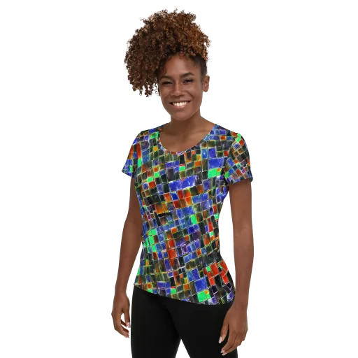 Neon Tesserae on a Women's Athletic T-Shirt
