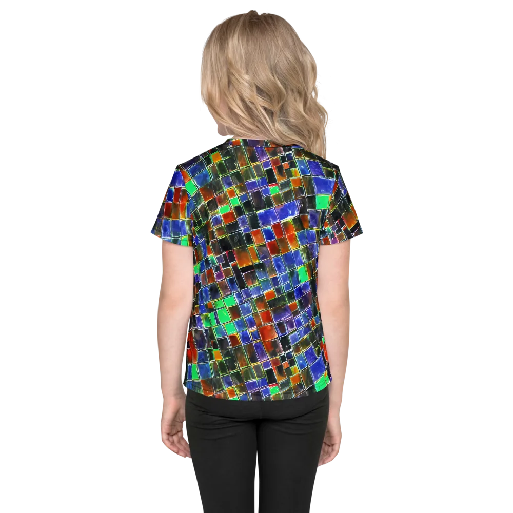 Neon Tesserae on Kids Crew Neck T-Shirt — Back