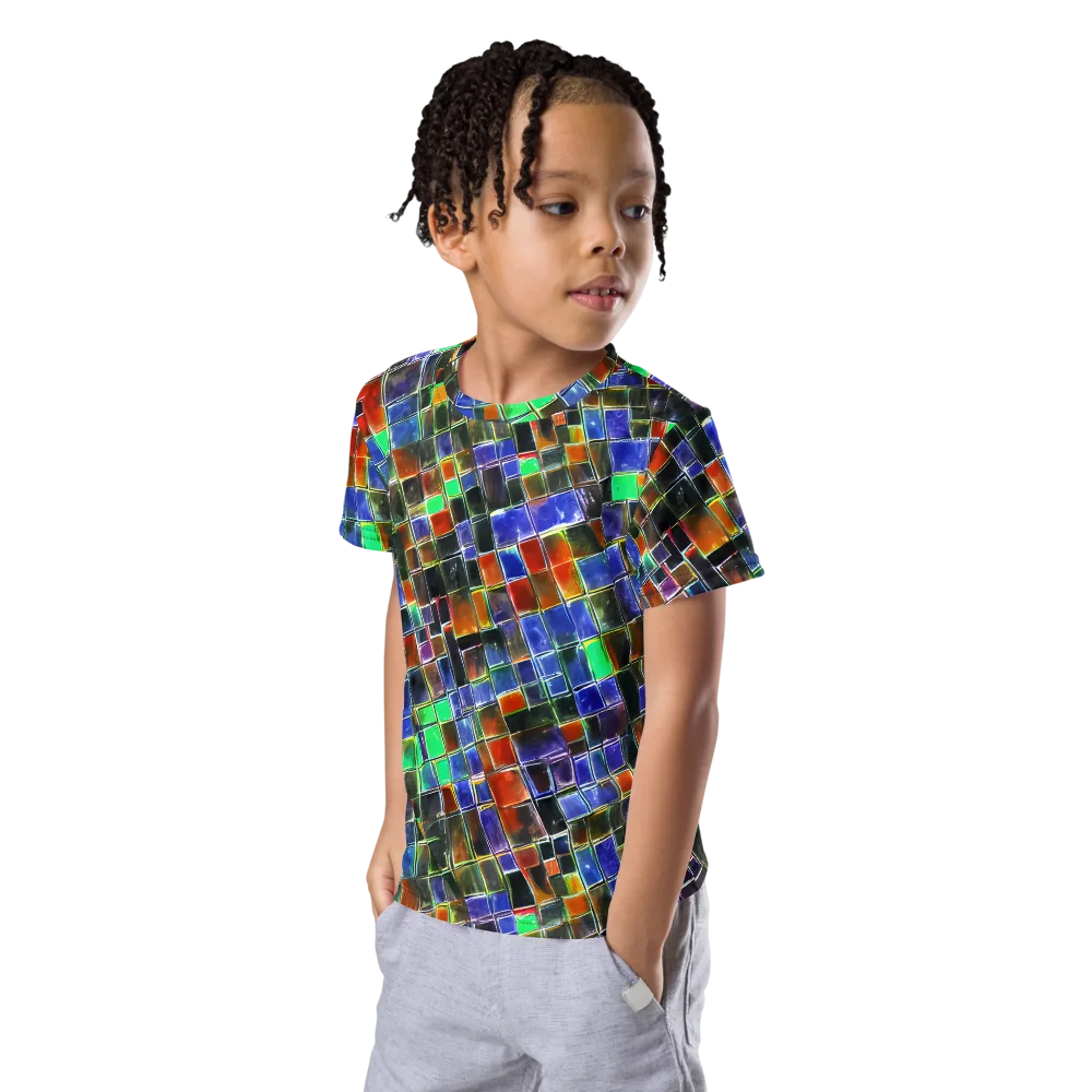 Neon Tesserae on Kids Crew Neck T-Shirt — Left Front