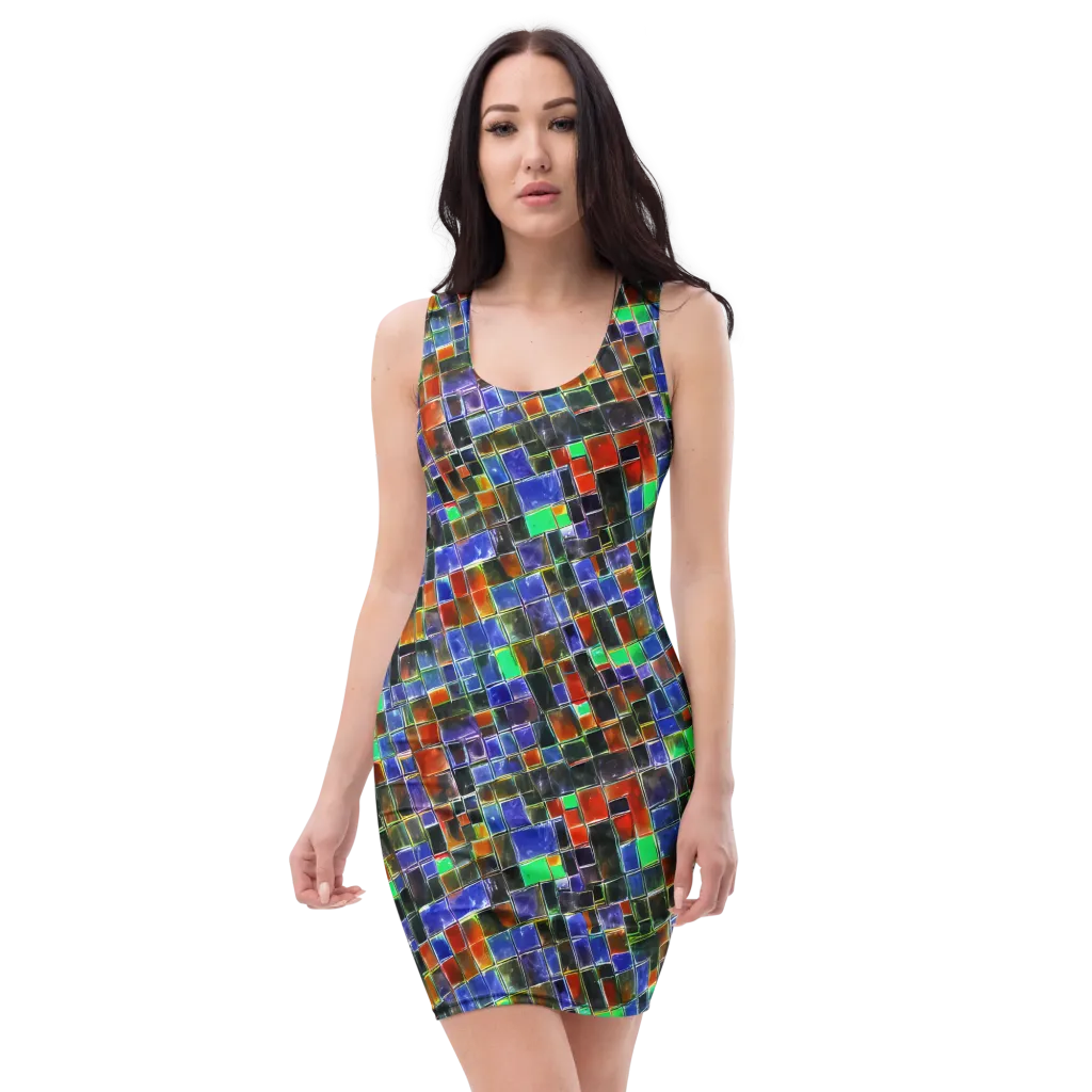 Neon Tesserae on Bodycon Dress — Front